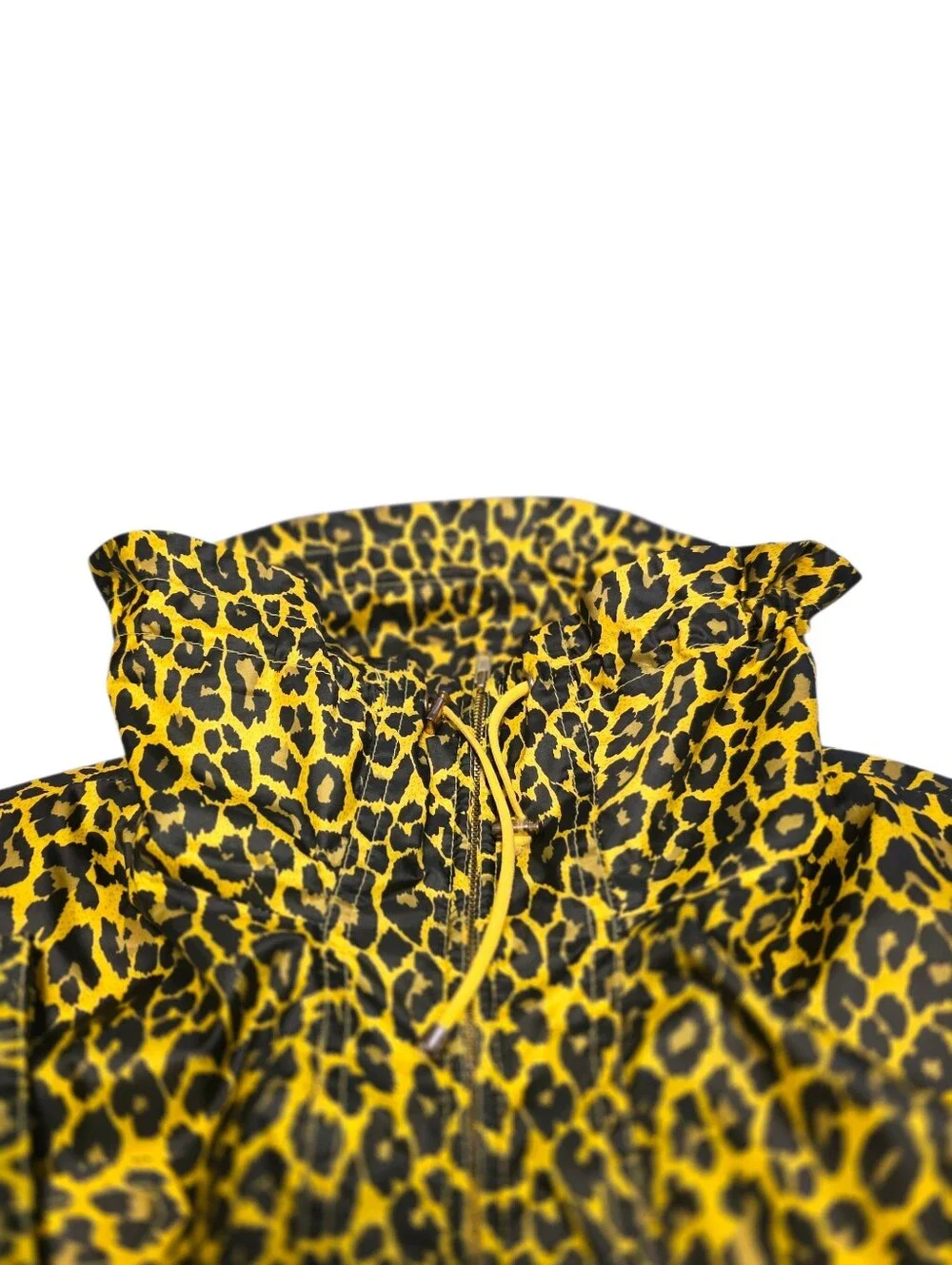 Yellow Leopard Print Drawstring Waist & Neck Windbreaker Rhinestone Detail OS